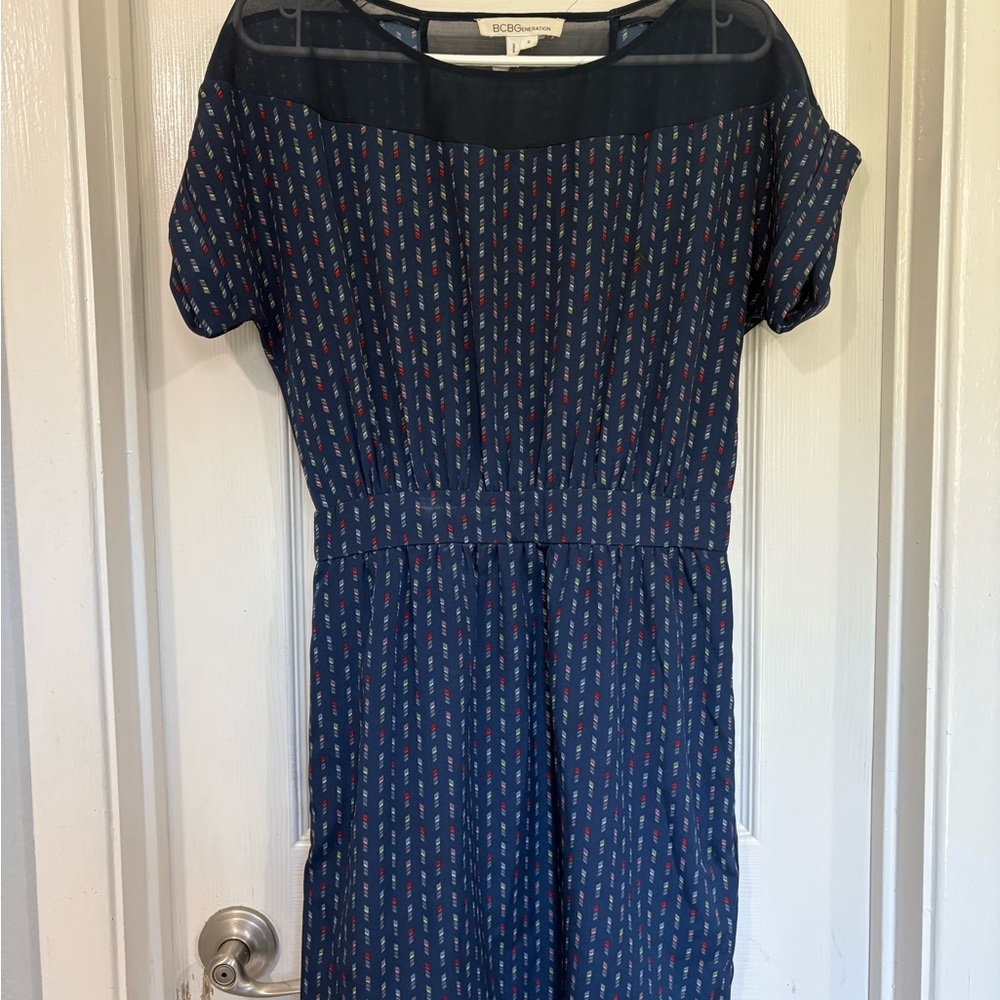 BCBGeneration Blue and White Sheath Midi Dress